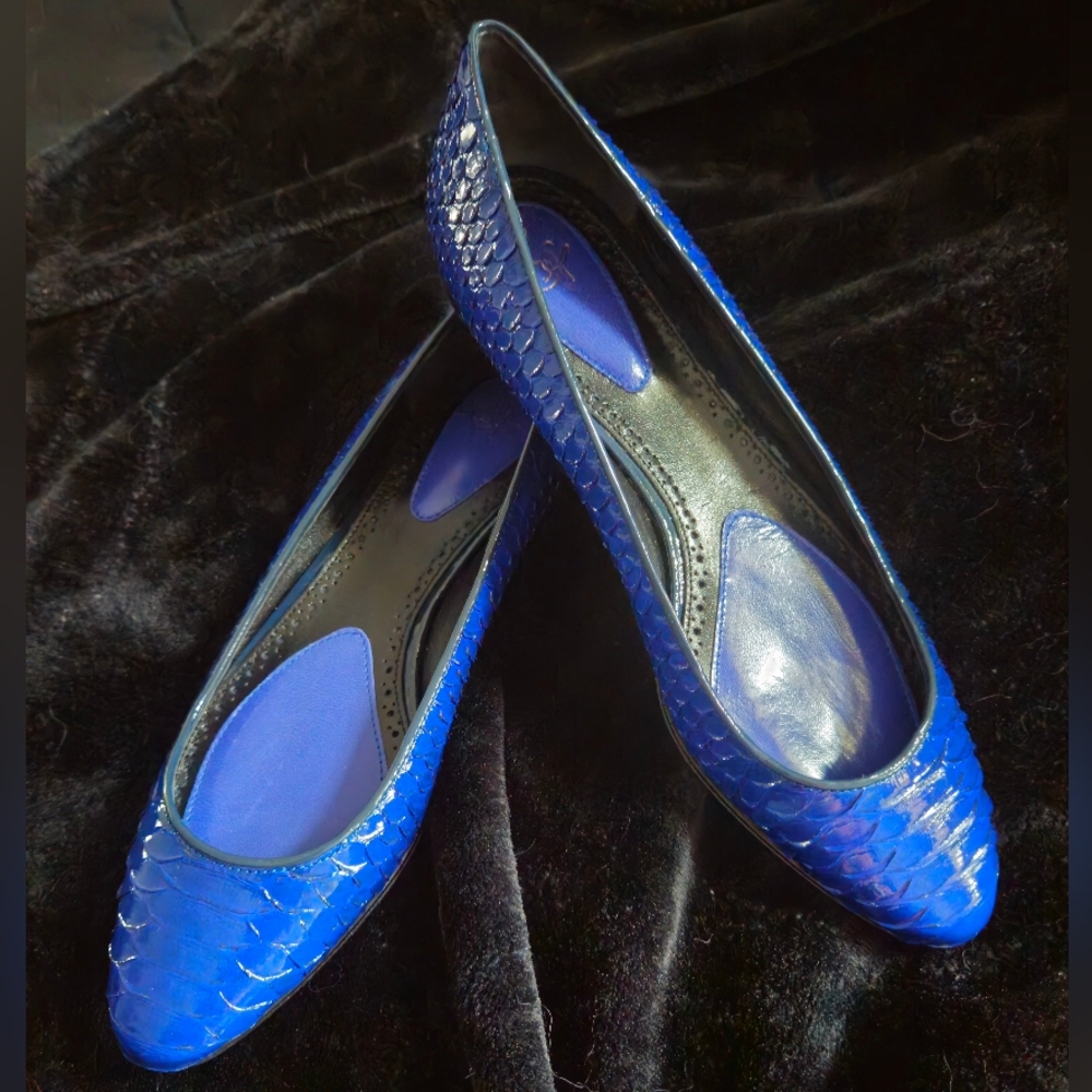 Proenza Schouler Vibrant Blue Snakeskin Flats
